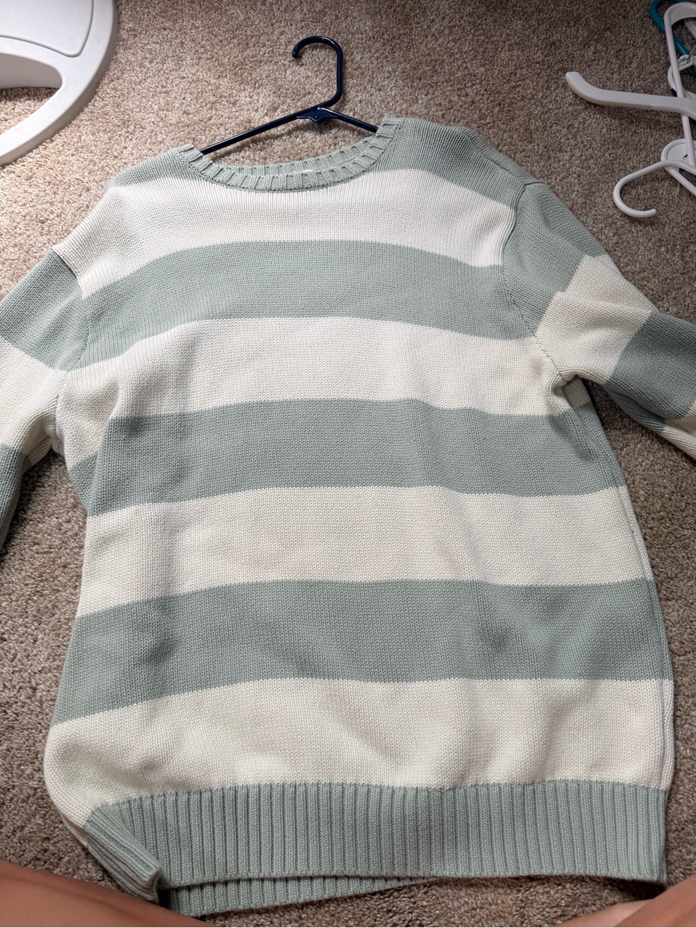 Brandy Melville Sage and Cream Striped Crewneck Sweater